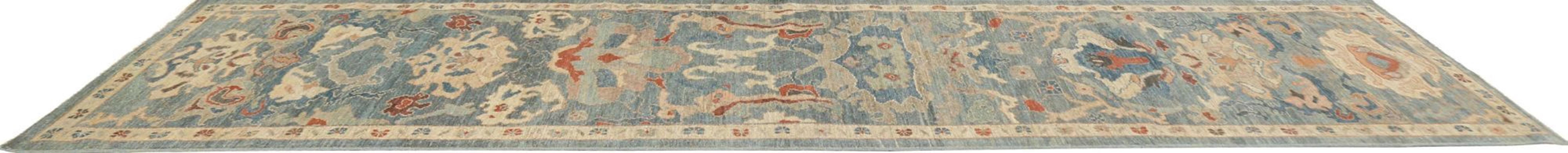 Turc Tapis de couloir Sultanabad en laine gris ivoire - 95780 en vente