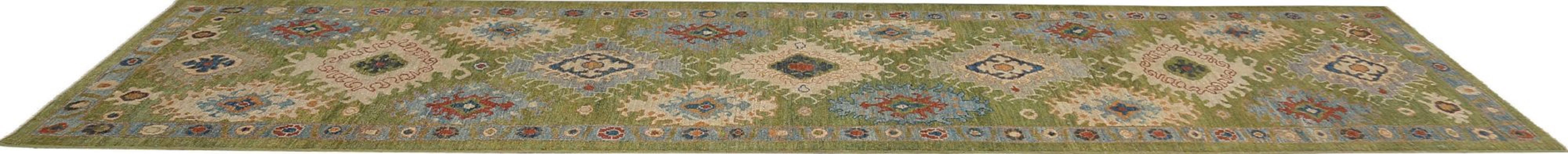 Sultanabad-Läufer aus Afghanistan in Sultanabad - Wolle in Grün mit grünem Design - 95823 (Afghanisch) im Angebot