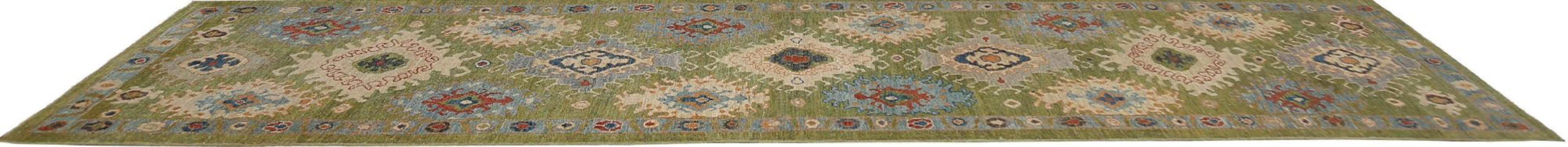 Sultanabad-Läufer aus Afghanistan in Sultanabad - Wolle in grünem Design - 95824 (Afghanisch) im Angebot