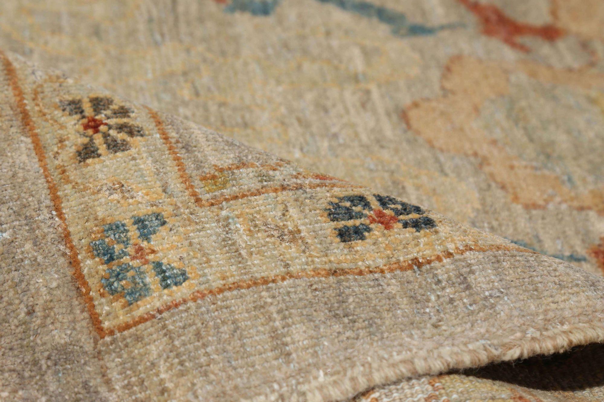 Afghanistan Sultanabad Läufer Teppich - Wolle Elfenbein Design - 95772 im Zustand „Hervorragend“ im Angebot in Dallas, TX