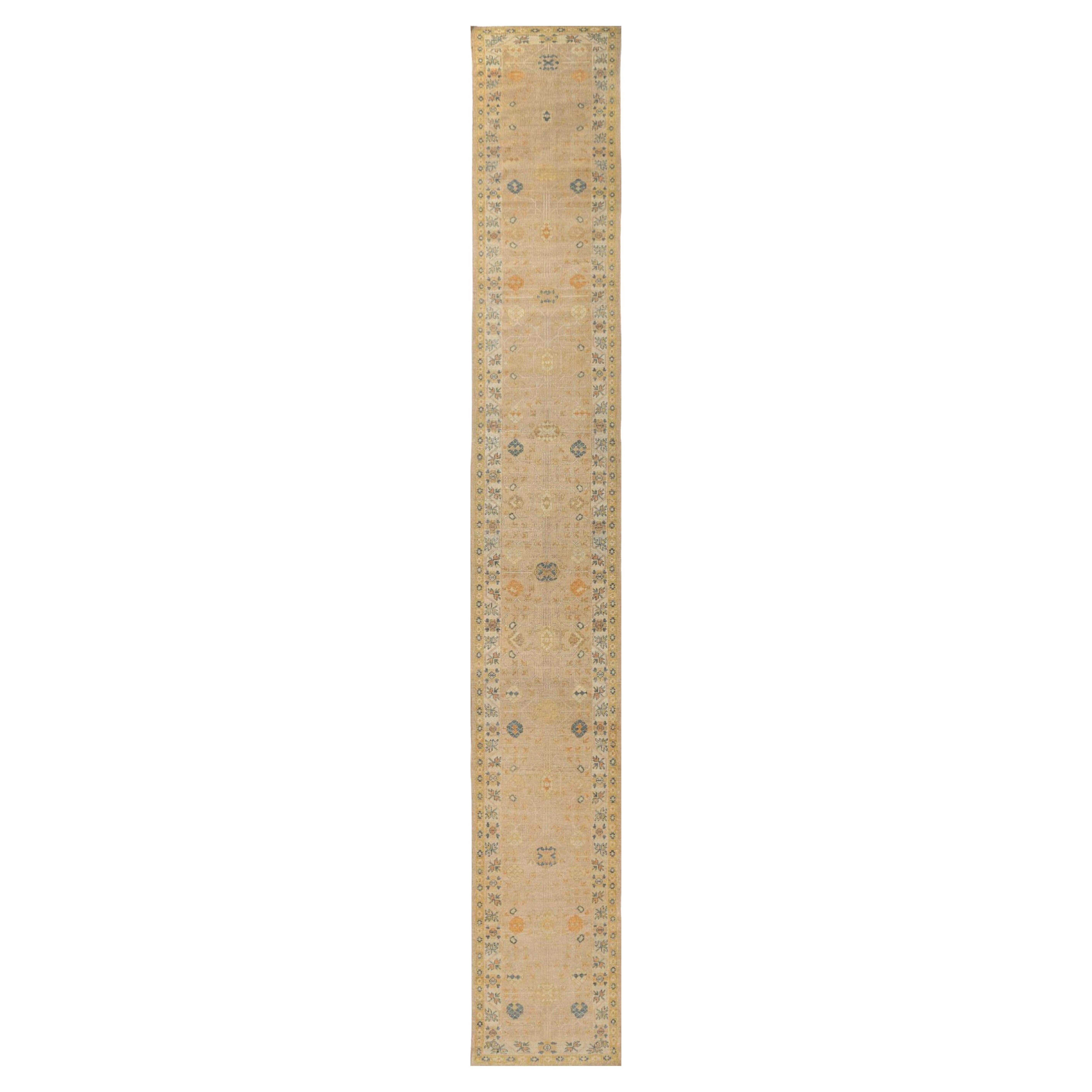 Afghanistan Sultanabad Runner Rug - Wool Ivory Design - 95774 For Sale