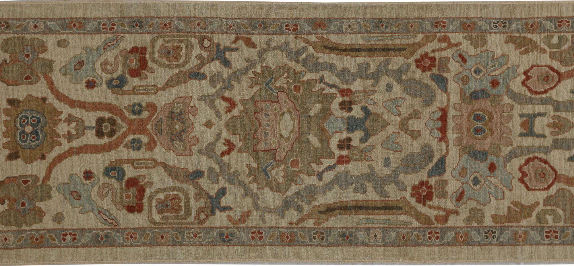 Afghanistan Sultanabad Runner Rug - Wool Ivory Design - 95975 In Excellent Condition For Sale In Dallas, TX