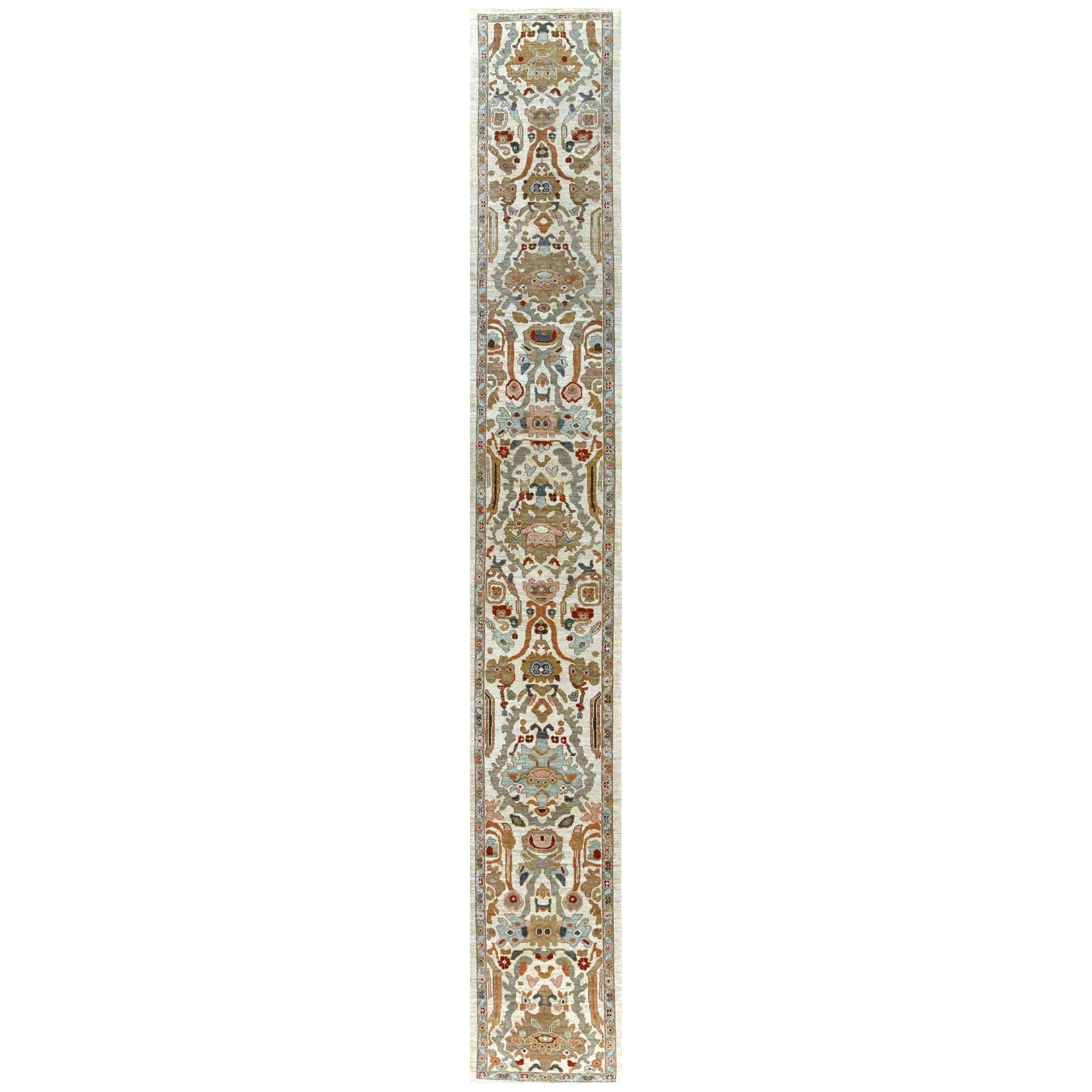 Afghanistan Sultanabad Runner Rug - Wool Ivory Design - 95975 For Sale