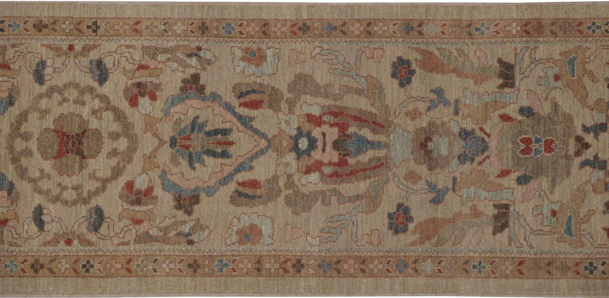 Afghanistan Sultanabad Läufer Teppich - Wolle Elfenbein Design - 95987 im Zustand „Hervorragend“ im Angebot in Dallas, TX