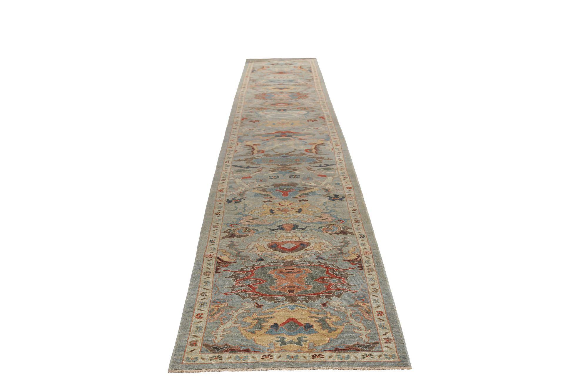 Afghanistan Sultanabad Läufer Teppich - Wolle Elfenbein Design - 97029 im Zustand „Hervorragend“ im Angebot in Dallas, TX