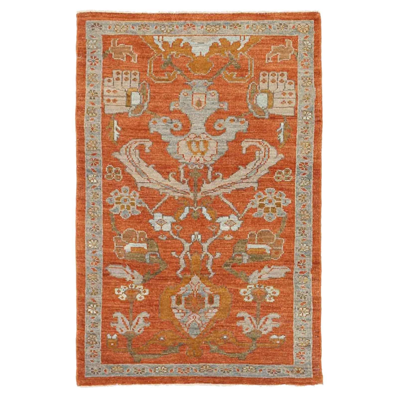 Afghanistan Sultanabad Small Rug - Wool Blue Ivory Red Design - 88589 For Sale