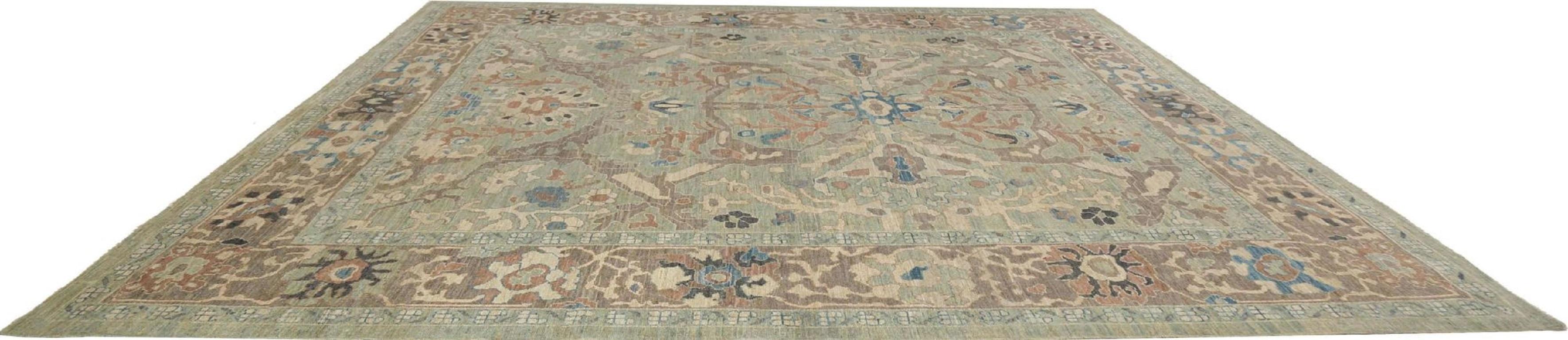 Tribal Tapis carrés Sultanabad en laine bleu vert - 95785 en vente