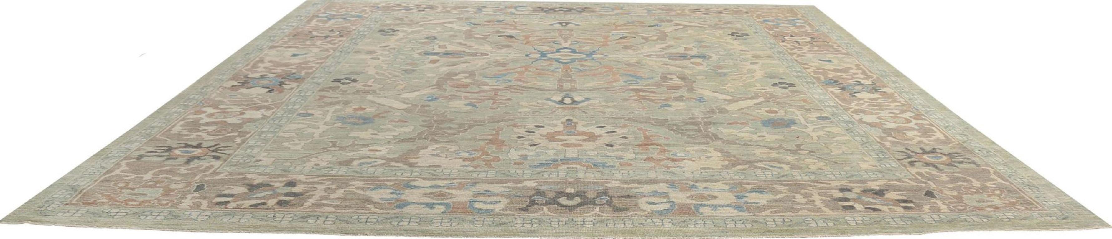 Afghan Tapis carrés Sultanabad en laine bleu vert - 95785 en vente