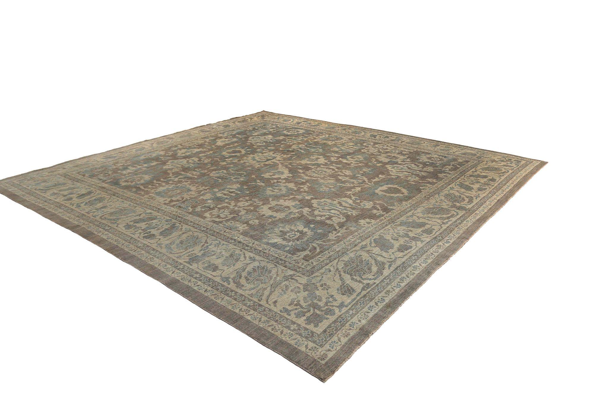 20th Century Afghanistan Sultanabad Square Area Rugs - Wool Brown Design - 97035 For Sale