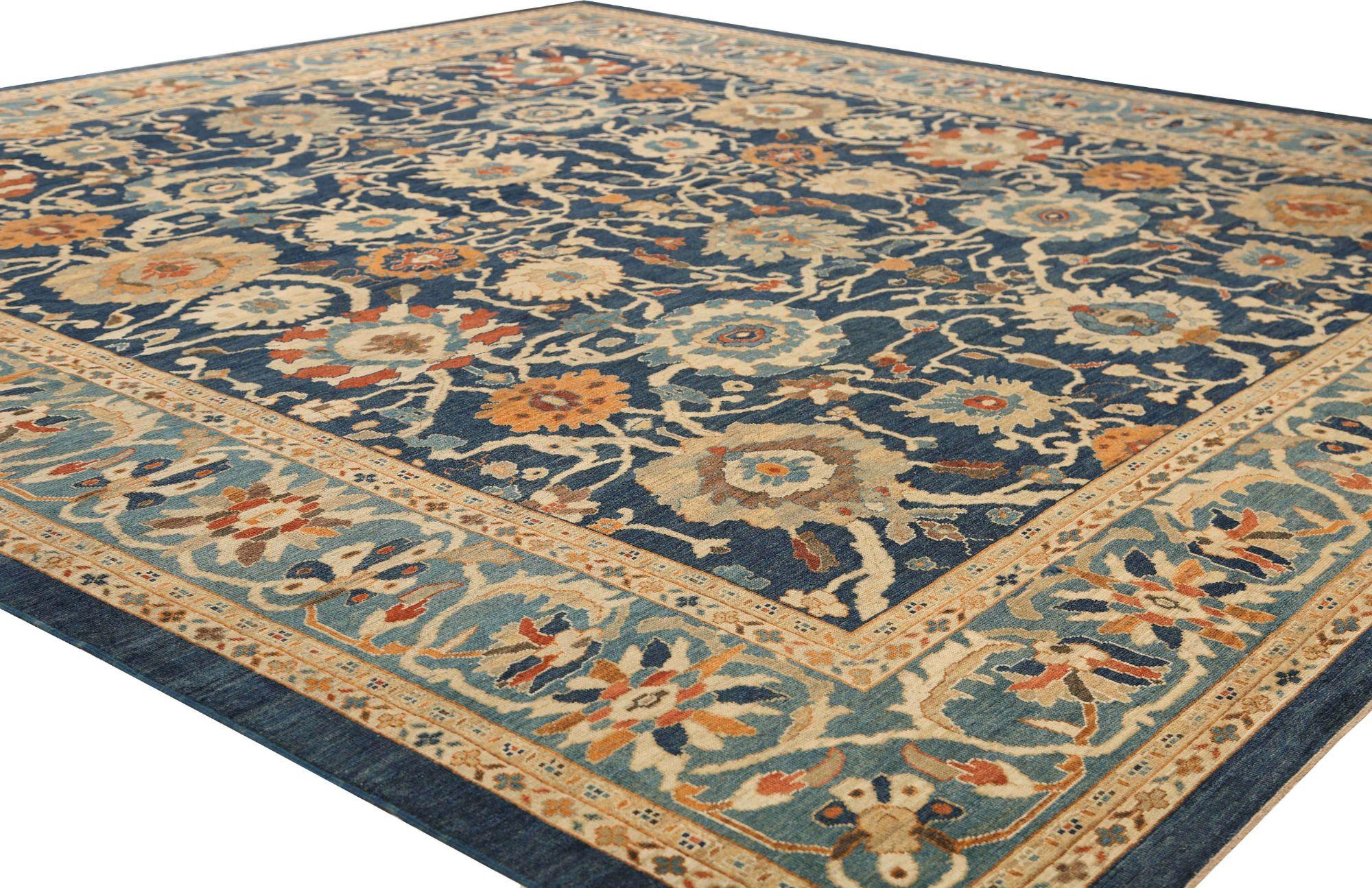 Annodato a mano Afghanistan Sultanabad Rugs quadrati - Lana blu navy - 95876 in vendita