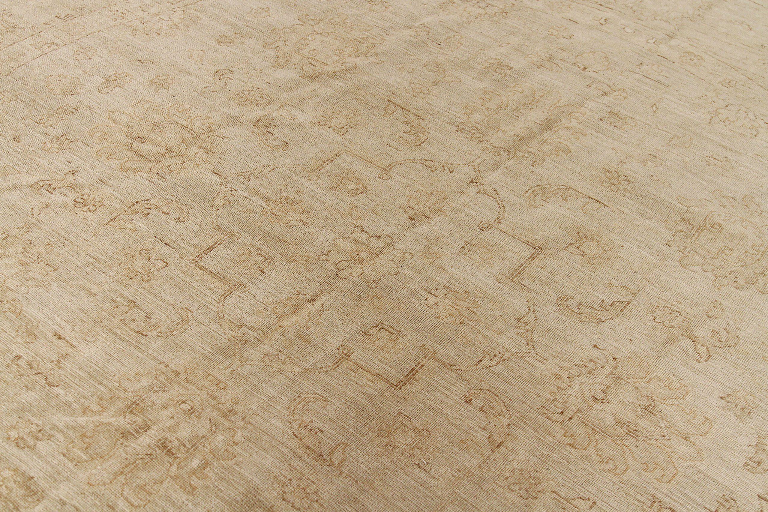 Afghanistan Täbris-Teppich (Round) - Wolle Elfenbein Taupe Design - 88051 (Afghanisch) im Angebot