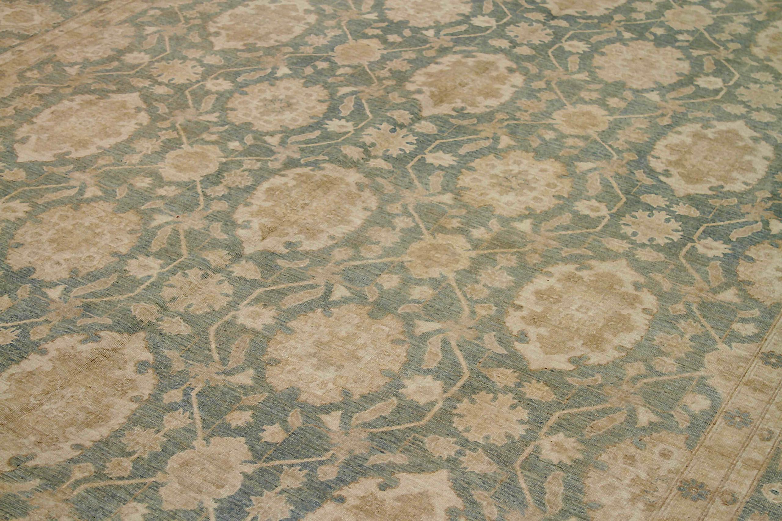 Afghanistan Tabriz Bereich Teppiche Circa 1990 - Wolle Blau Braun Grau Elfenbein - 91923 (Stammeskunst) im Angebot
