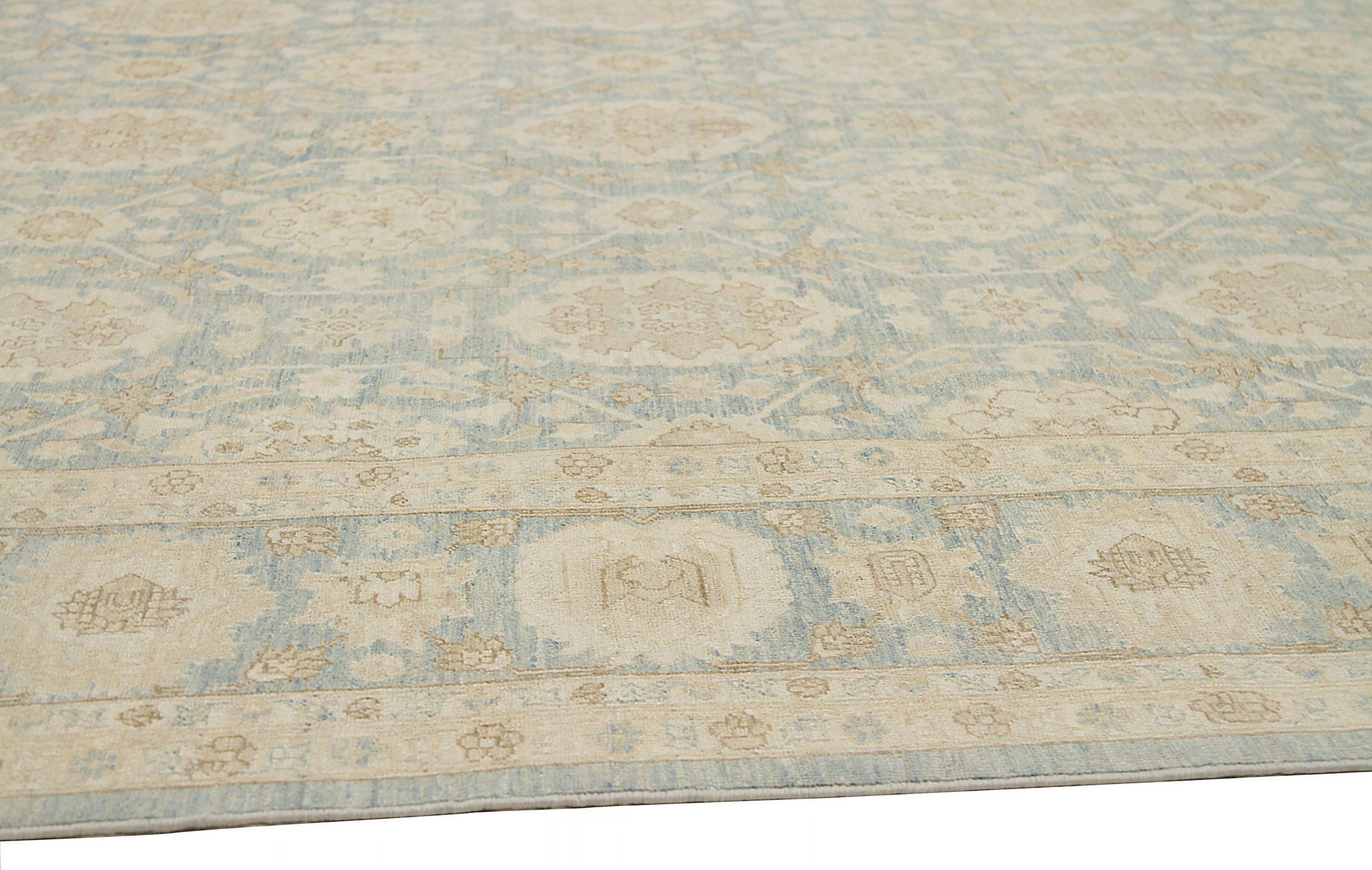 Afghano Tappeti dell'Afghanistan Tabriz Circa 1990 - Lana Blu Avorio Taupe Design - 92556 in vendita