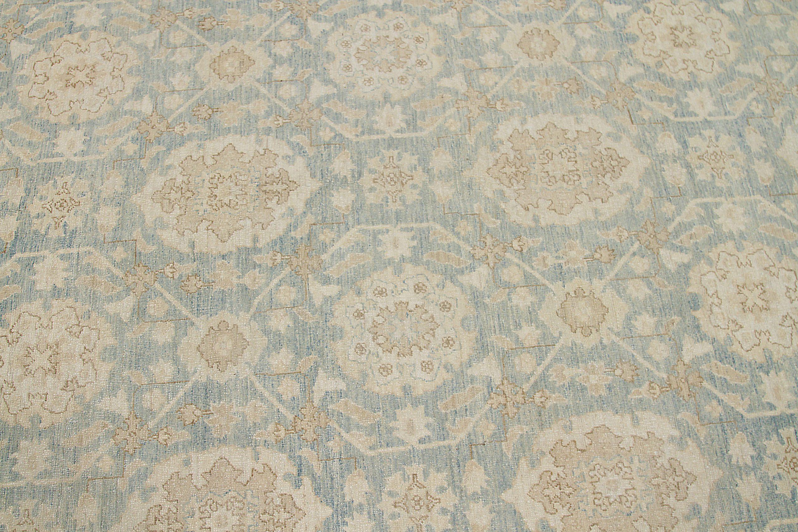 Tappeti dell'Afghanistan Tabriz Circa 1990 - Lana Blu Avorio Taupe Design - 92556 In condizioni ottime in vendita a Dallas, TX