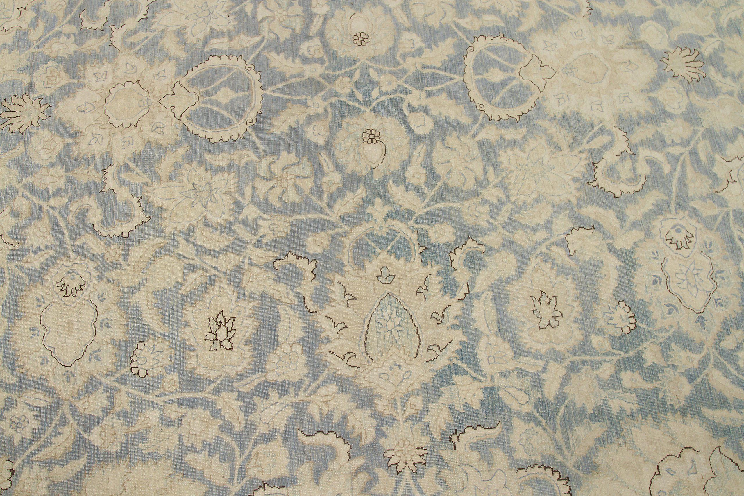 Tribal Tapis de Tabriz en laine bleu ivoire - 92562 en vente