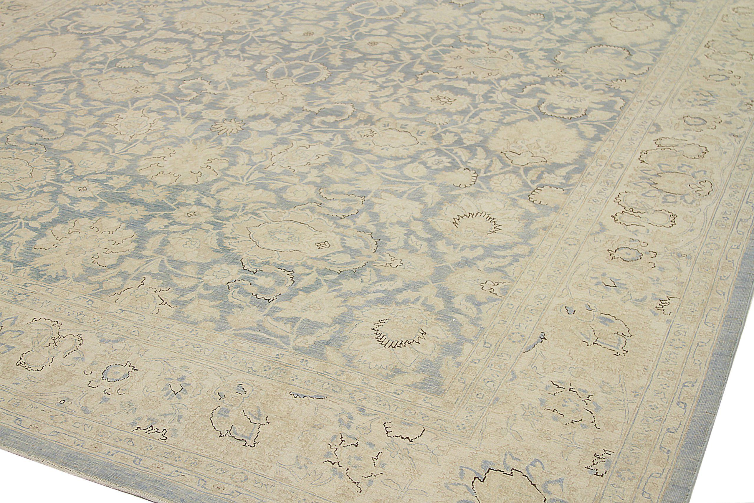 Afghan Tapis de Tabriz en laine bleu ivoire - 92562 en vente