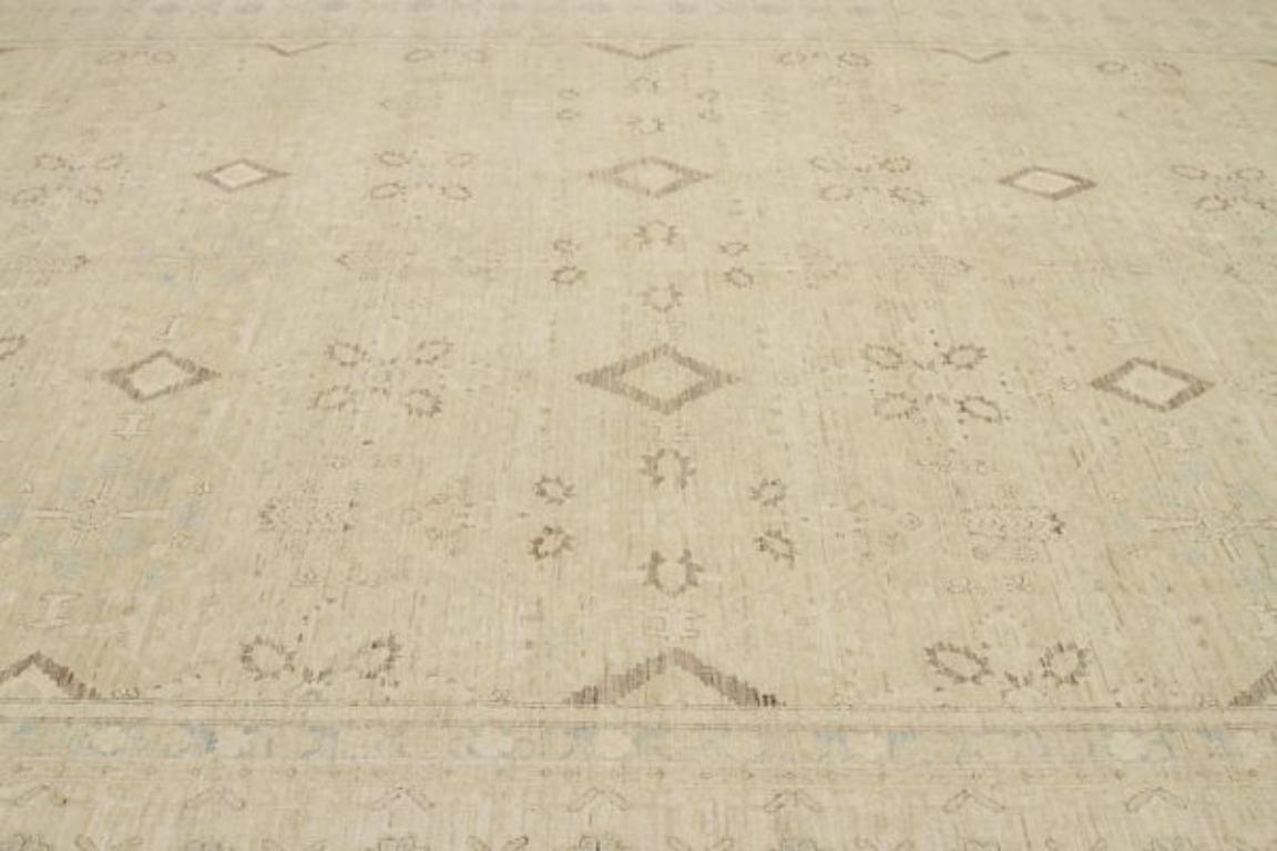 Tribal Afghanistan Tabriz Area Rugs - Wool Brown Ivory Yellow Design - 92075 en vente