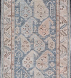 Afghanistan Tabriz Gallery Runner with Soft Blue Field and Ivory Motifs