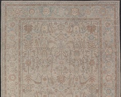 Tapis Tabriz d'Afghanistan en sable pâle, marron et bleu avec médaillon floral