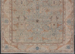 Afghanistan Tabriz Rug in Soft Blue, Sand with Allover Floral and Lattice Design