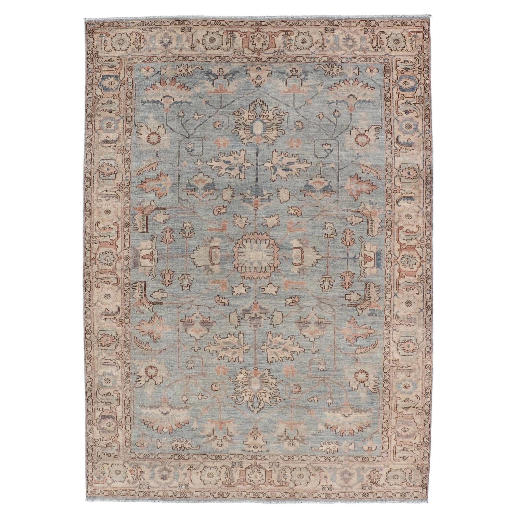 Afghanistan Tabriz Rug with Pale Blue Field and Soft Floral Design