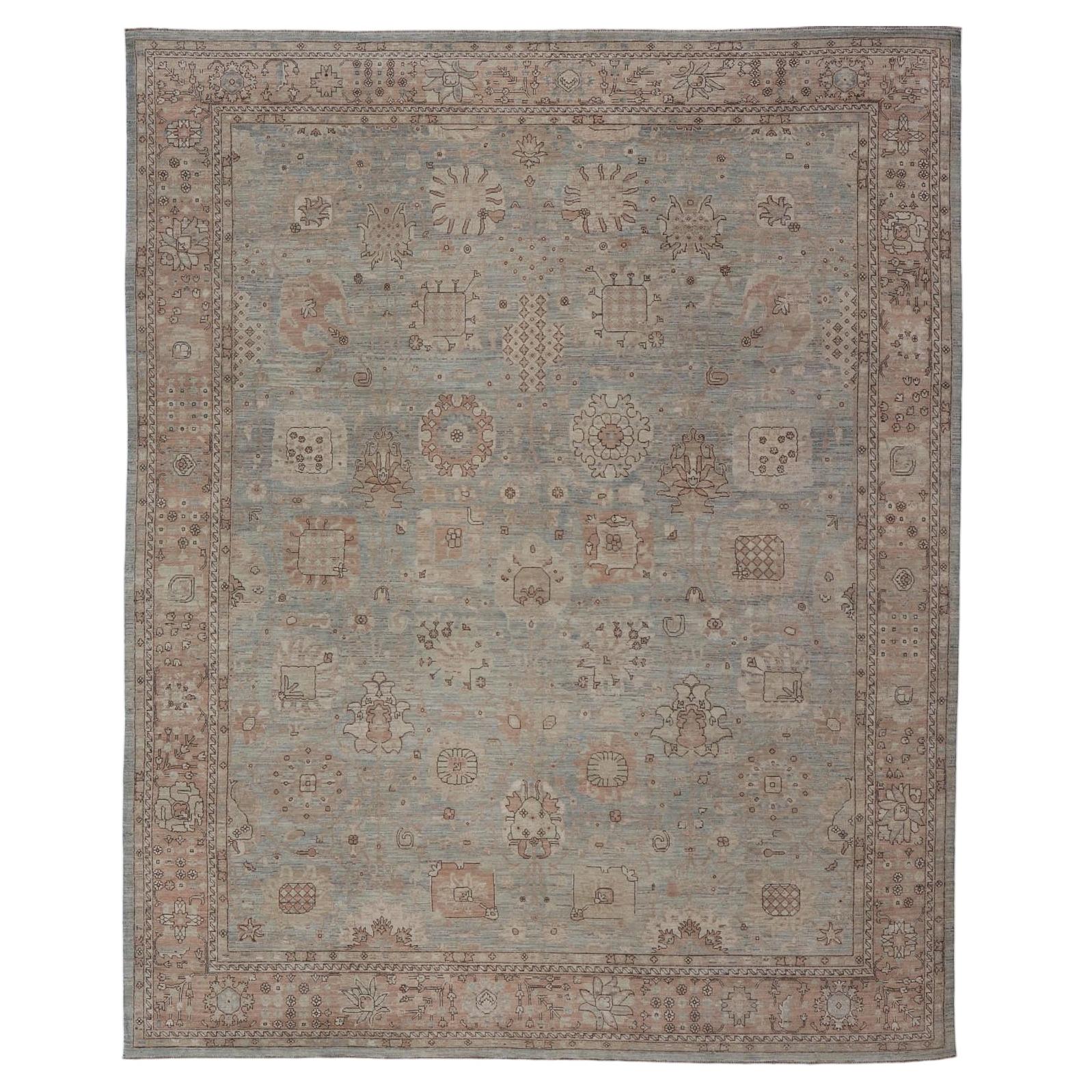 Afghanistan Tabriz Rug with Soft Neutral Field and Floral All-Over Design