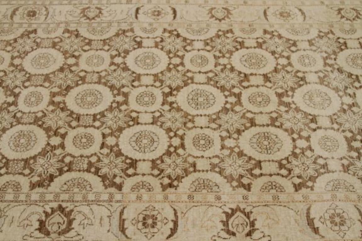 Afghanistan Tabriz Läufer Teppich - Wolle Braun Elfenbein Design - 92062 (Stammeskunst) im Angebot