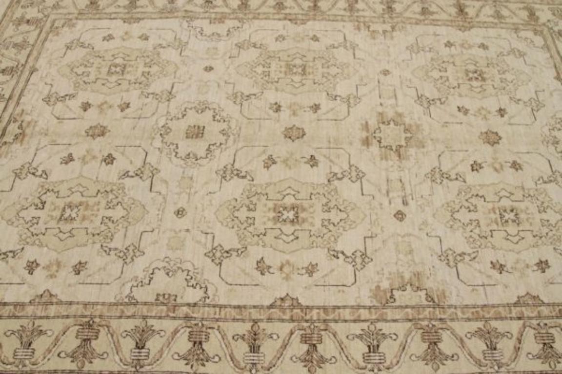Tribal Afghanistan Tabriz Small Rug - Wool Brown Ivory Design - 92053 en vente