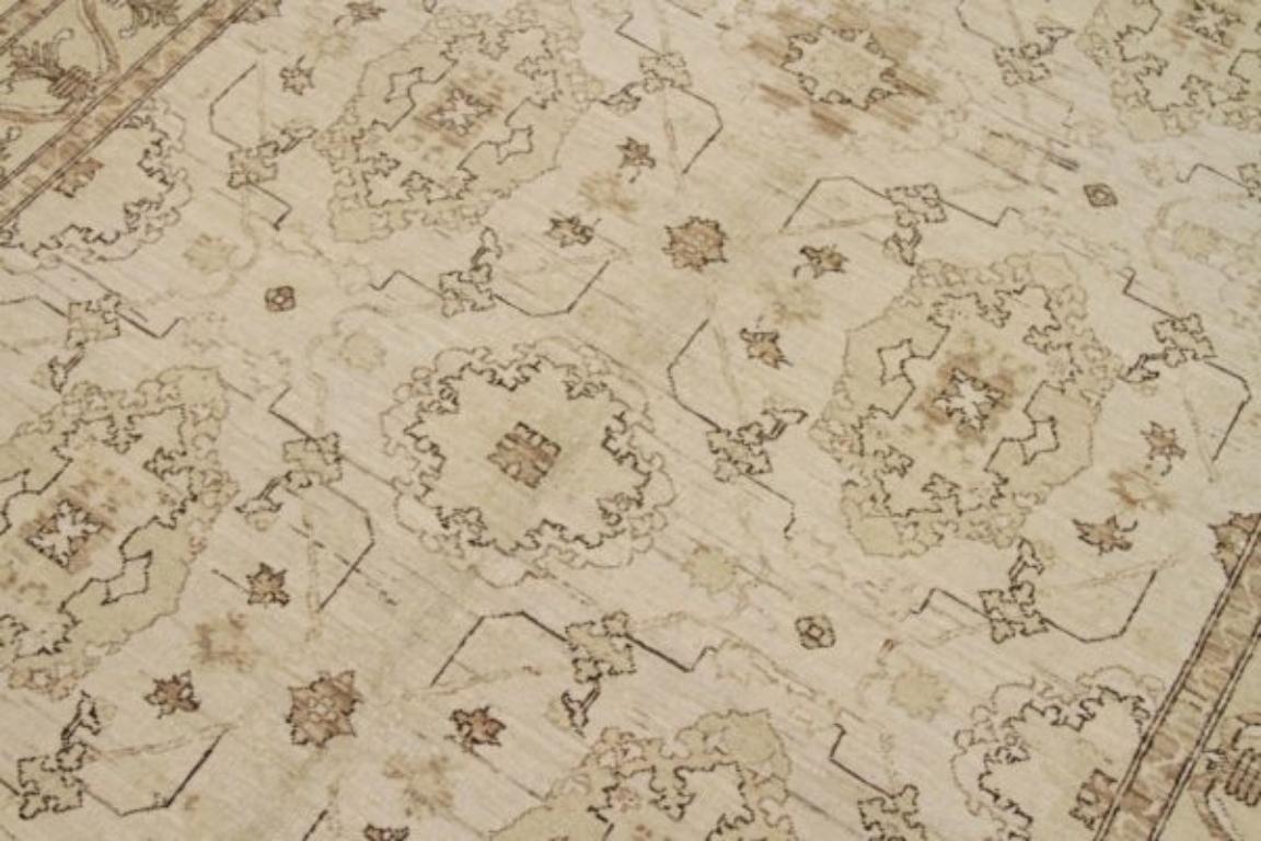 20ième siècle Afghanistan Tabriz Small Rug - Wool Brown Ivory Design - 92053 en vente