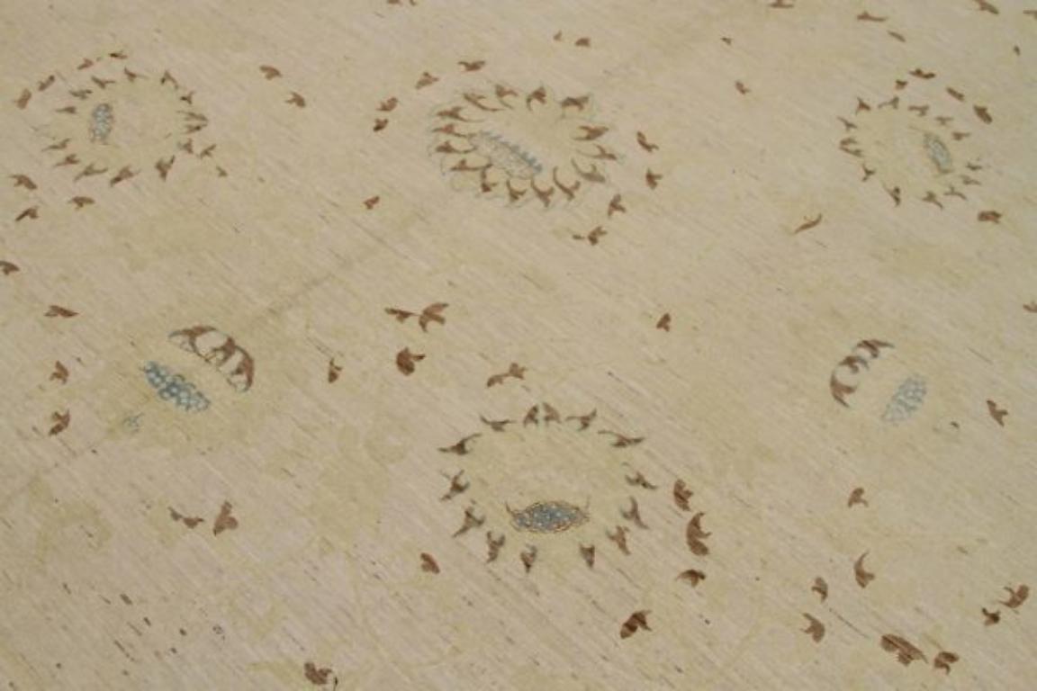 Afghanistan Tabriz Square Area Rugs - Wool Brown Ivory Yellow - 92046 In Excellent Condition For Sale In Dallas, TX