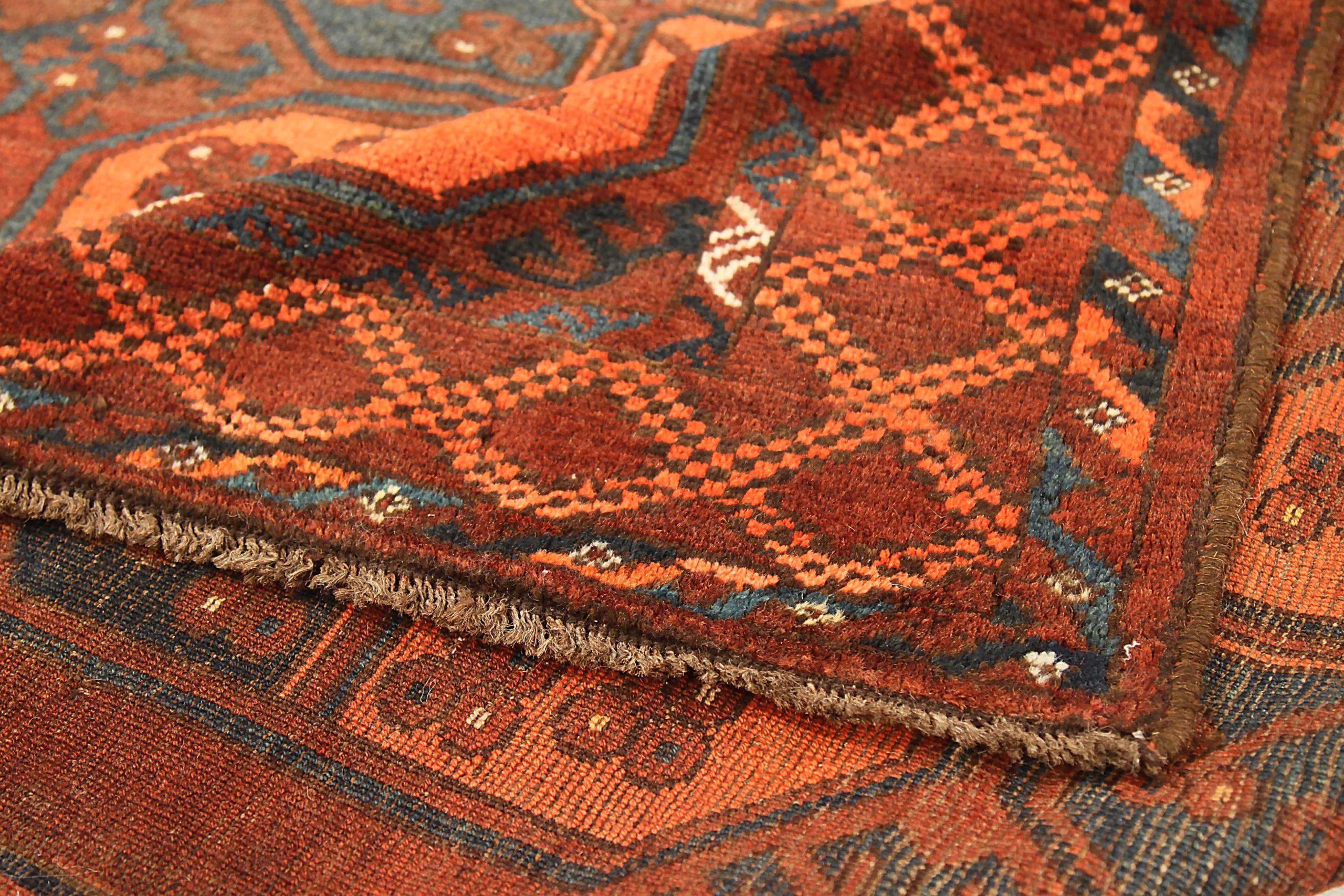 20ième siècle Petit tapis Afghanistan Tekeh vers 1910 - Laine bleu orange rouge 72504 en vente