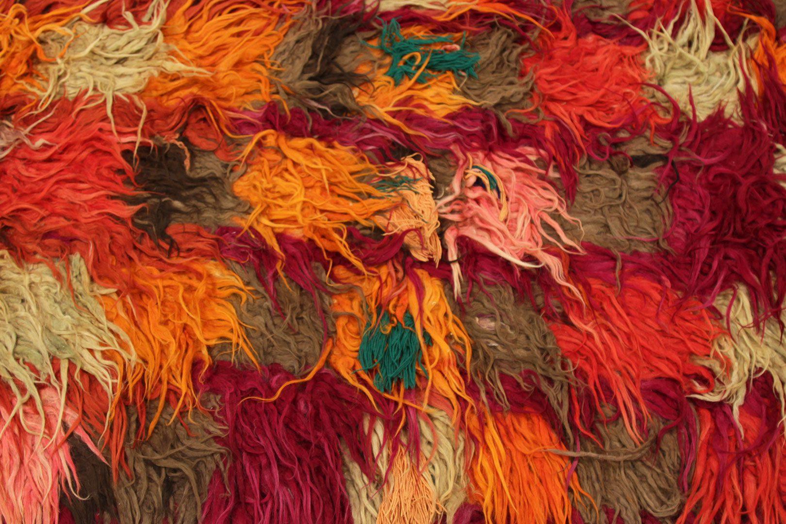 Afghanistan Tulu Läufer Teppich Circa 1990 - Wolle Orange Rosa Rot Gelb - 92622 (Stammeskunst) im Angebot