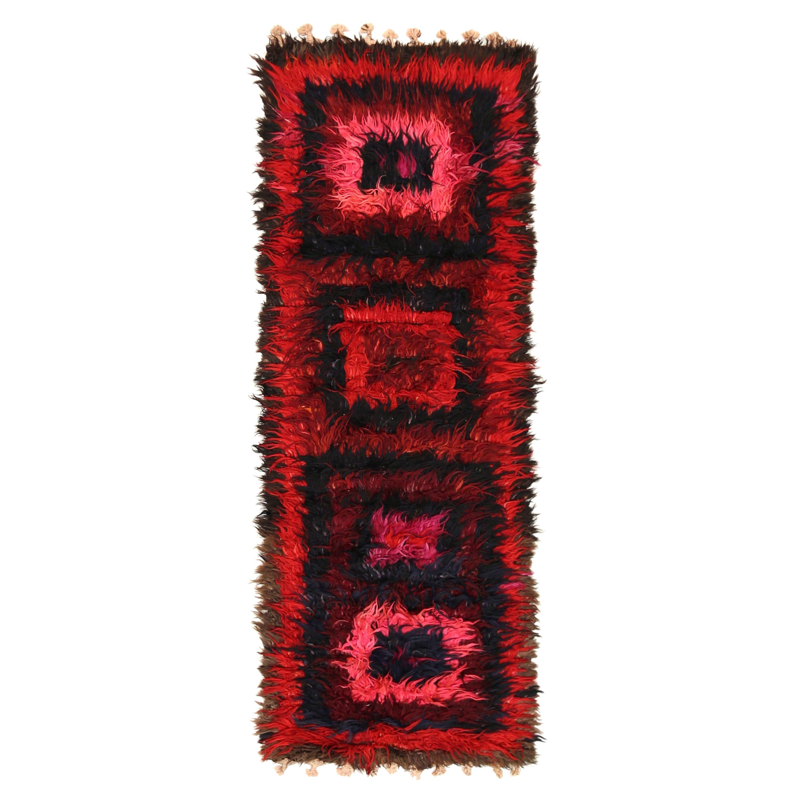 Afghanistan Tulu Läufer - Wolle Schwarz Rosa Rot Design - 92623 im Angebot