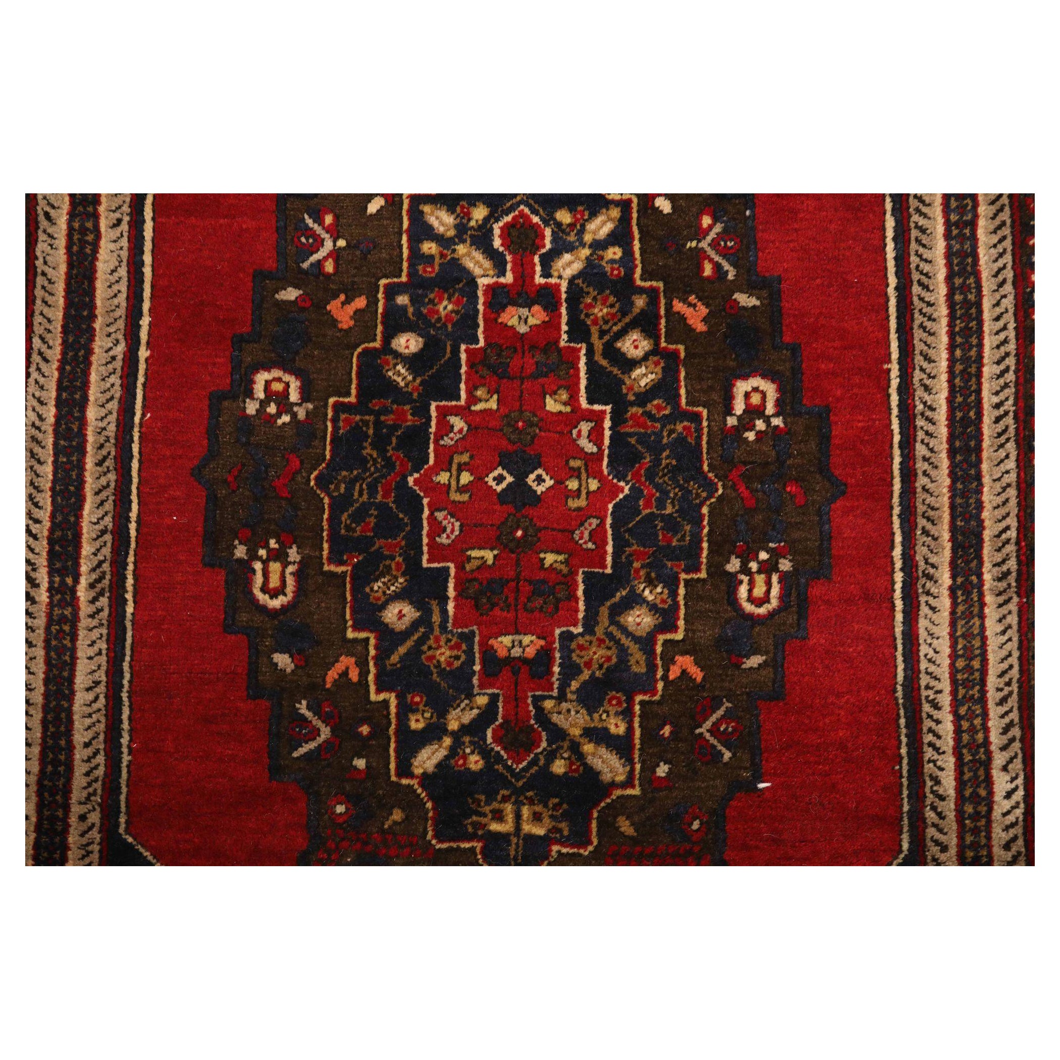 Tapis de course turc Afghanistan - Laine Brown Bleu marine Rouge - 93400 en vente