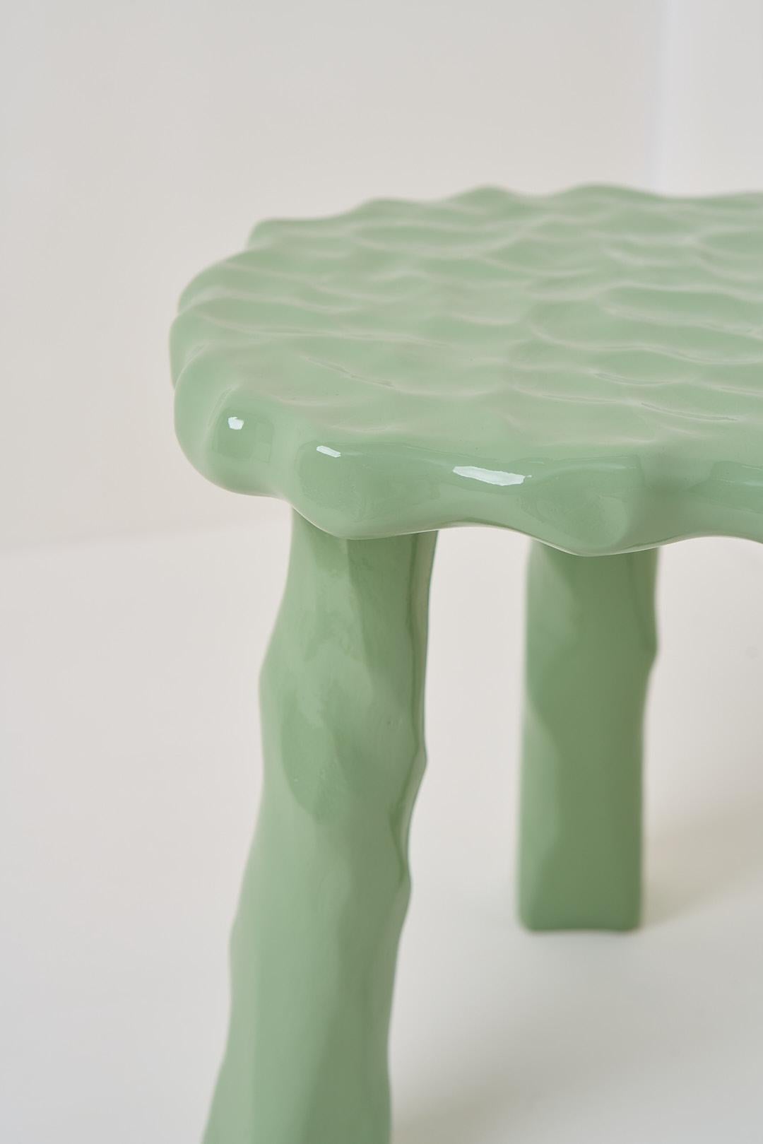 Afinco Collection, Low Asparagus Green Wooden Stool For Sale 1