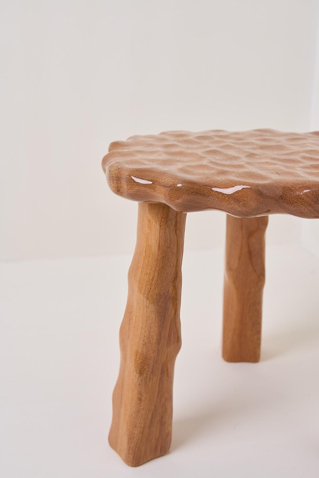 Afinco Collection, Low Terracotta Wooden Stool  For Sale 7