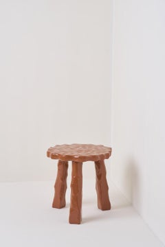 Afinco Collection, Low Terracotta Wooden Stool