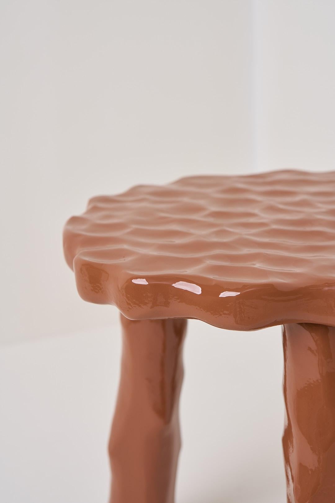 Brazilian Afinco Collection, Low Terracotta Wooden Stool  For Sale