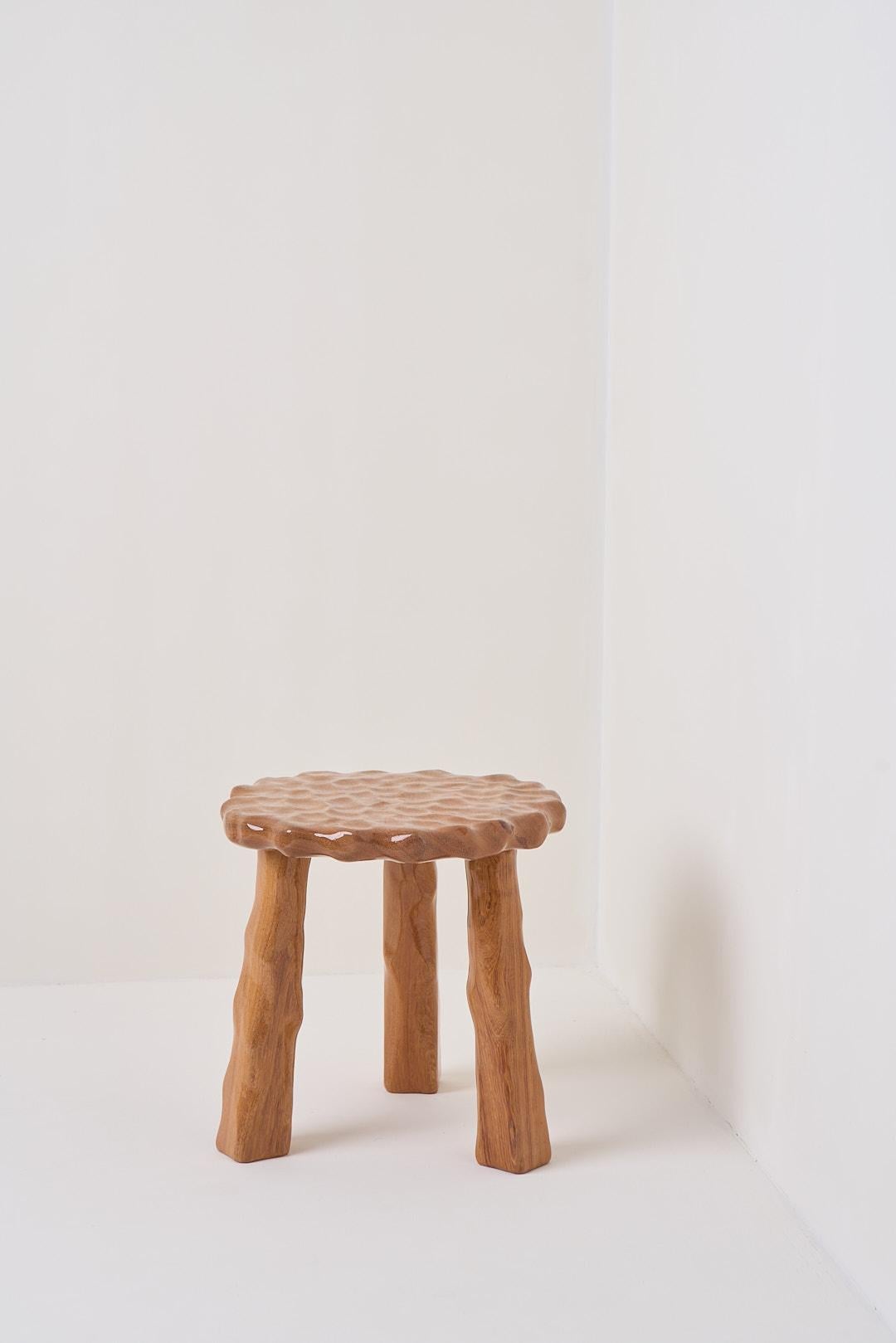 Contemporary Afinco Collection, Low Terracotta Wooden Stool  For Sale