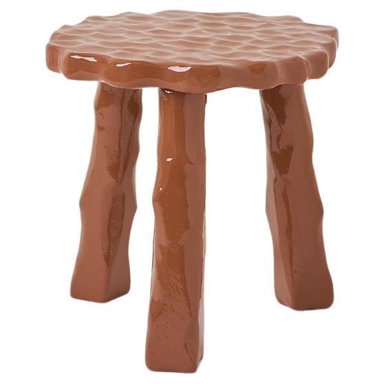 Afinco Collection, Low Terracotta Wooden Stool  For Sale