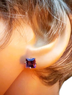 AFJC 14k Yellow Gold 2.48 Carat Princess Cut Amethyst Post Earrings