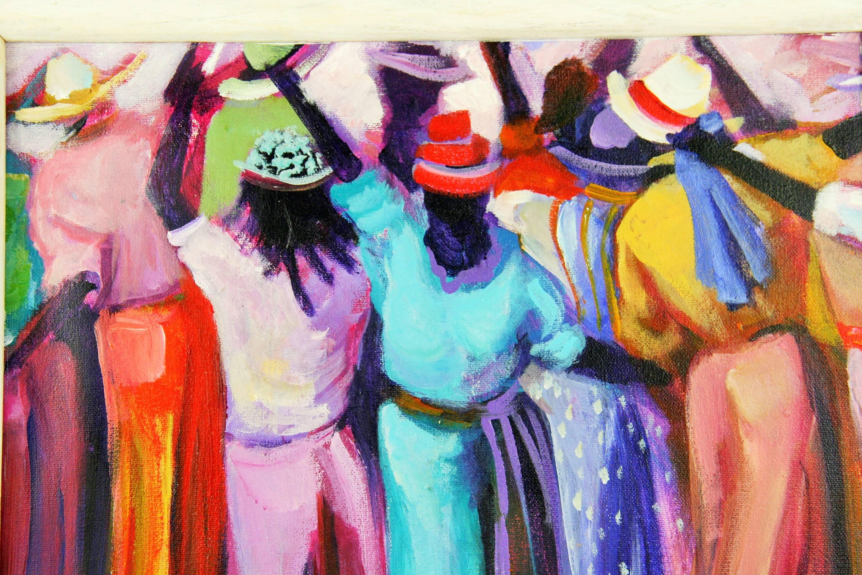 Carnevale in Rio Colorful Figural  Landscape - Painting by A.Flanigran