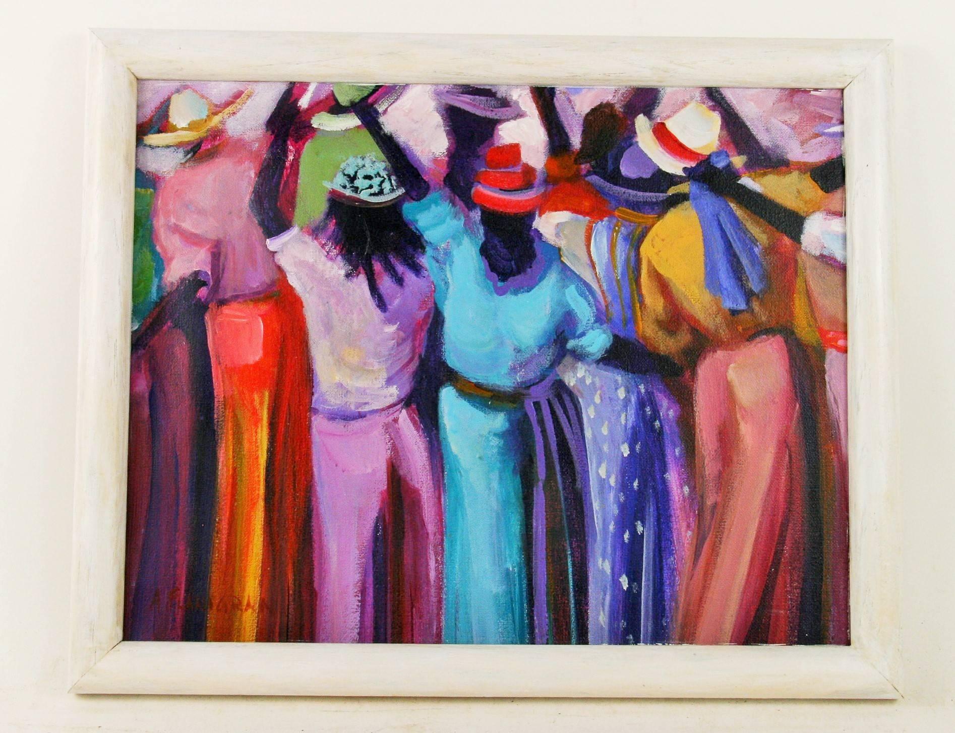 Carnevale in Rio Figurative Painting, Oil on Canvas, Framed, 1970s