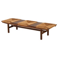 AFM Japanese Modernist Slat Bench with Rush Seat