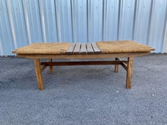 Afm Japanese Modernist Slat Bench with Woven Seats