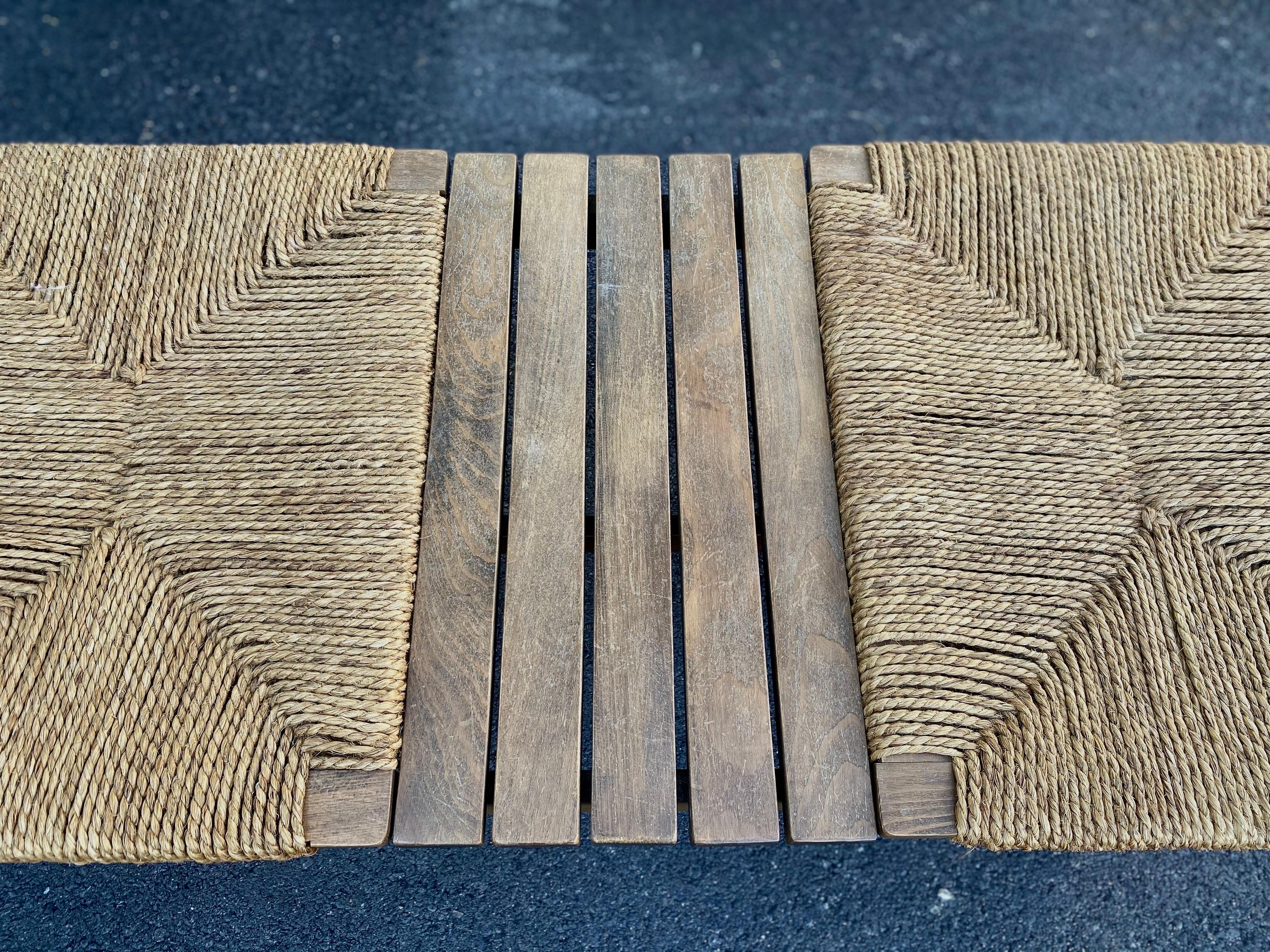Afm Japanese Modernist Slat Bench with Woven Seats In Good Condition In San Antonio, TX