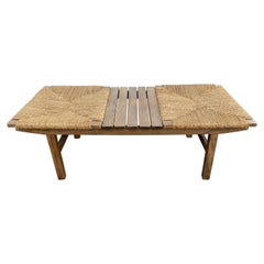 Afm Japanese Modernist Slat Bench with Woven Seats
