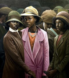Parmi - 21e siècle, contemporain, portrait figuratif, huile, femmes, mode