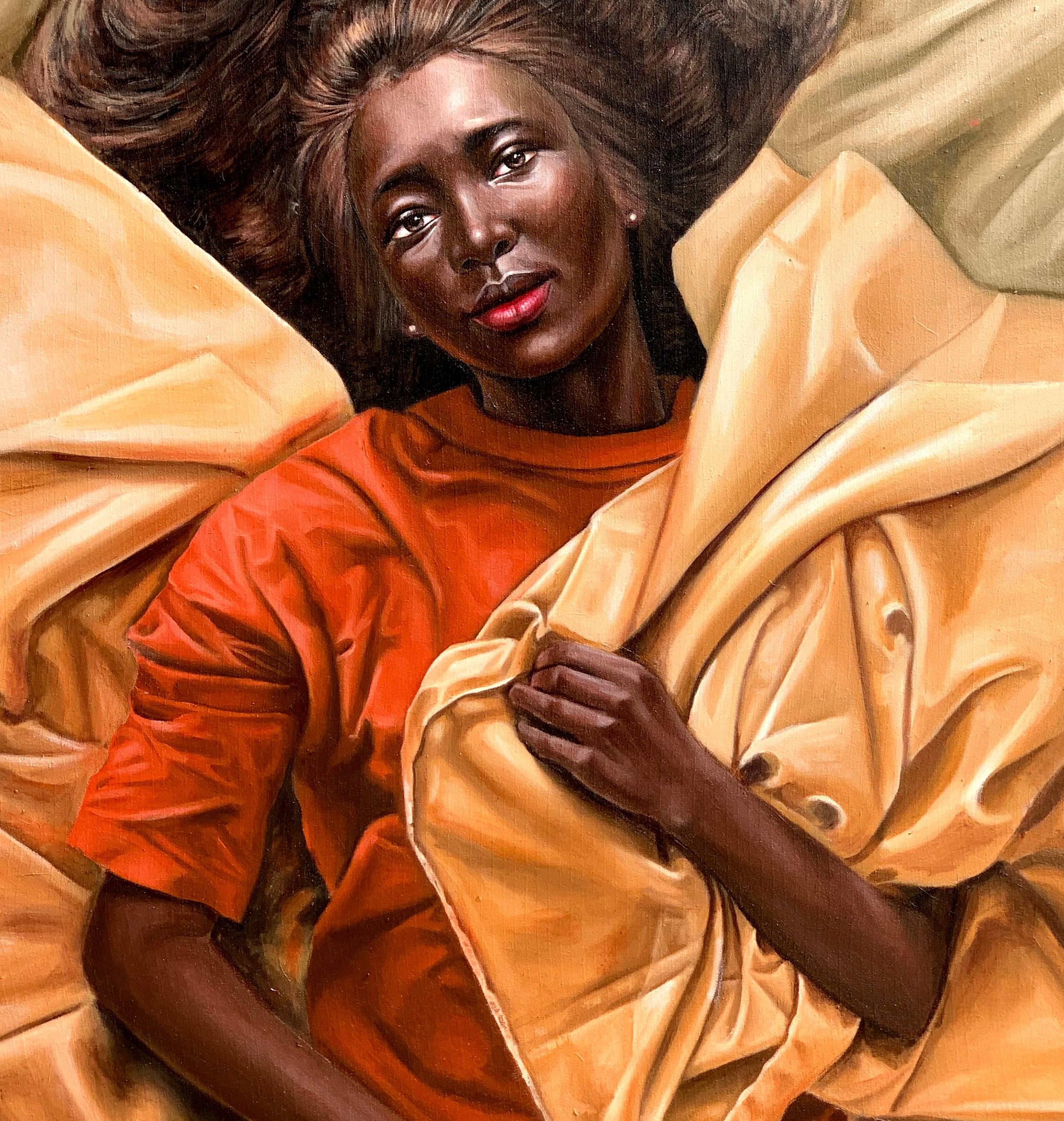A riposo -21° secolo, Contemporaneo, Pittura figurativa, Olio, Arte femminile - Figurative Painting Arancia di Afolayan Emmanuel