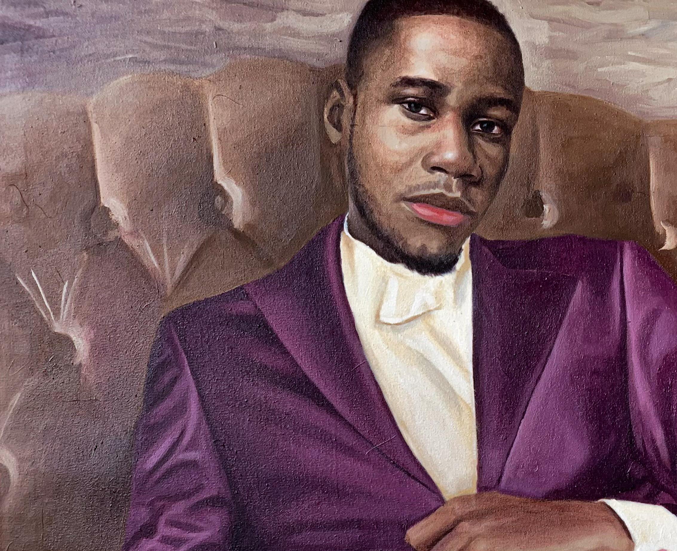 Sanfter Griff der Couch -21. Jahrhundert, Zeitgenössisch, Figurative Malerei, Öl – Painting von Afolayan Emmanuel